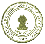 olive circle with bell in the center with words jay county encircling them